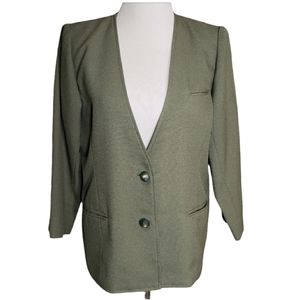 Vintage Blazer Collarless V-neck